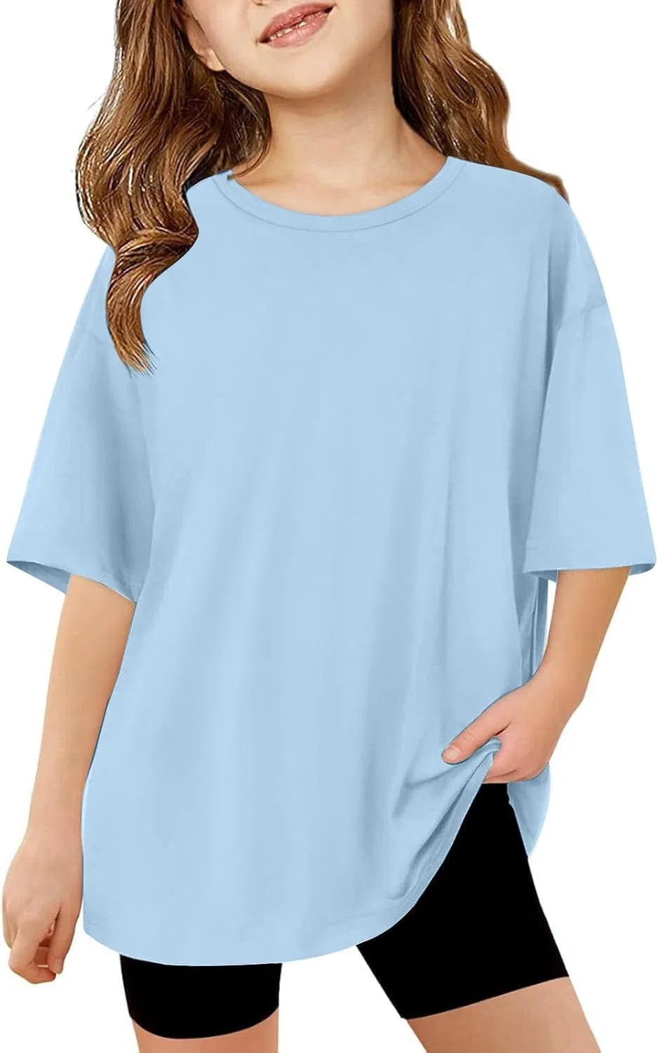 Футболка оверсайз с опущенным плечом, Light Blue, 3-14 лет