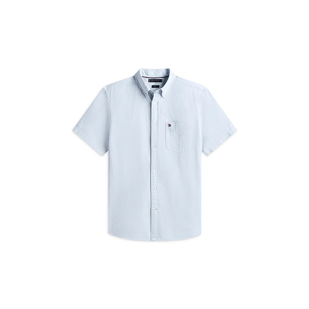Мужская однотонная рубашка из сирсакера Asian Fit, синяя, от Tommy Hilfiger — фото 2