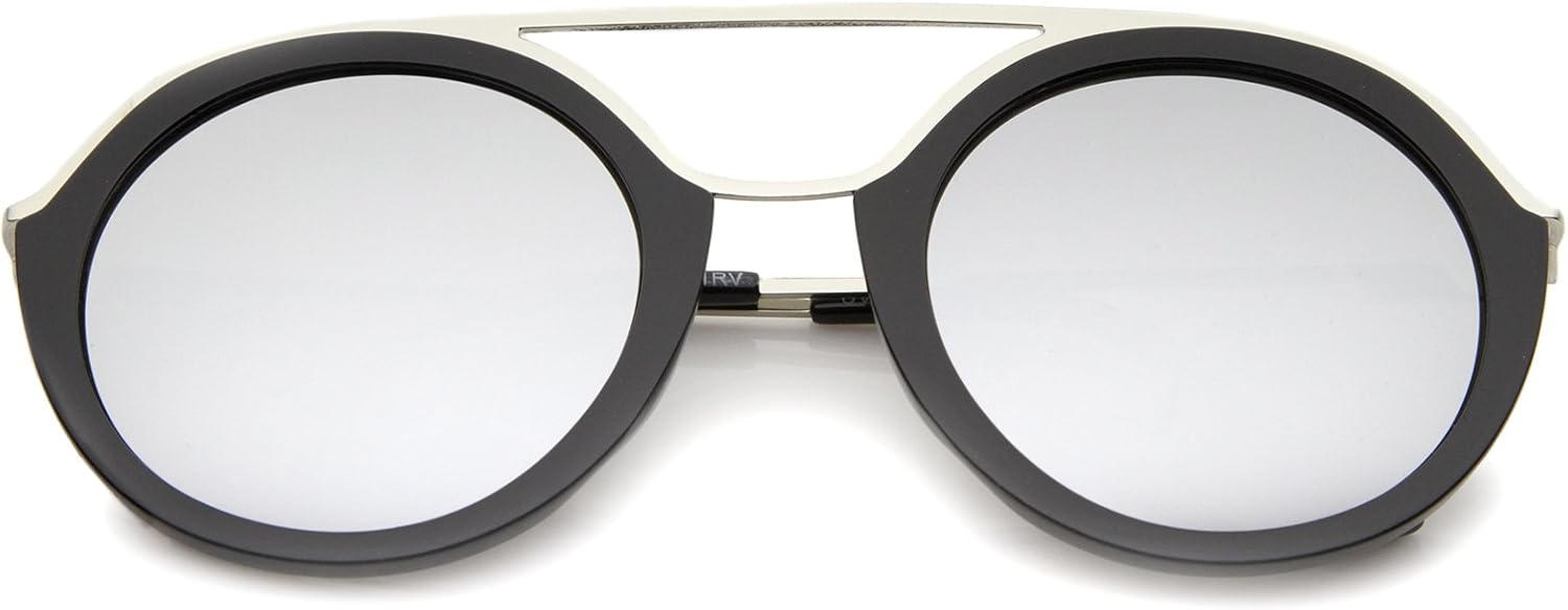 

Солнцезащитные очки zeroUV в современном стиле с металлическим двойным носовым мостиком, цветными зеркальными линзами и круглыми линзами, диаметр линз 52 мм, Black-silver / Silver Mirror