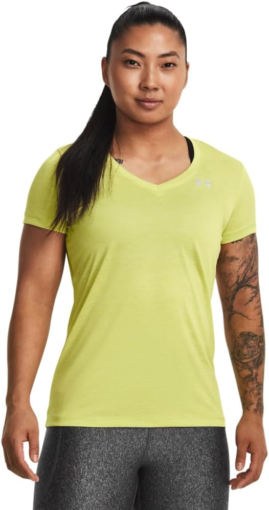 

Under Armour женская футболка Tech V-Neck Twist с коротким рукавом, (743) Lime Yellow/White/Metallic Silver, Белый, Under Armour женская футболка Tech V-Neck Twist с коротким рукавом, (743) Lime Yellow/White/Metallic Silver