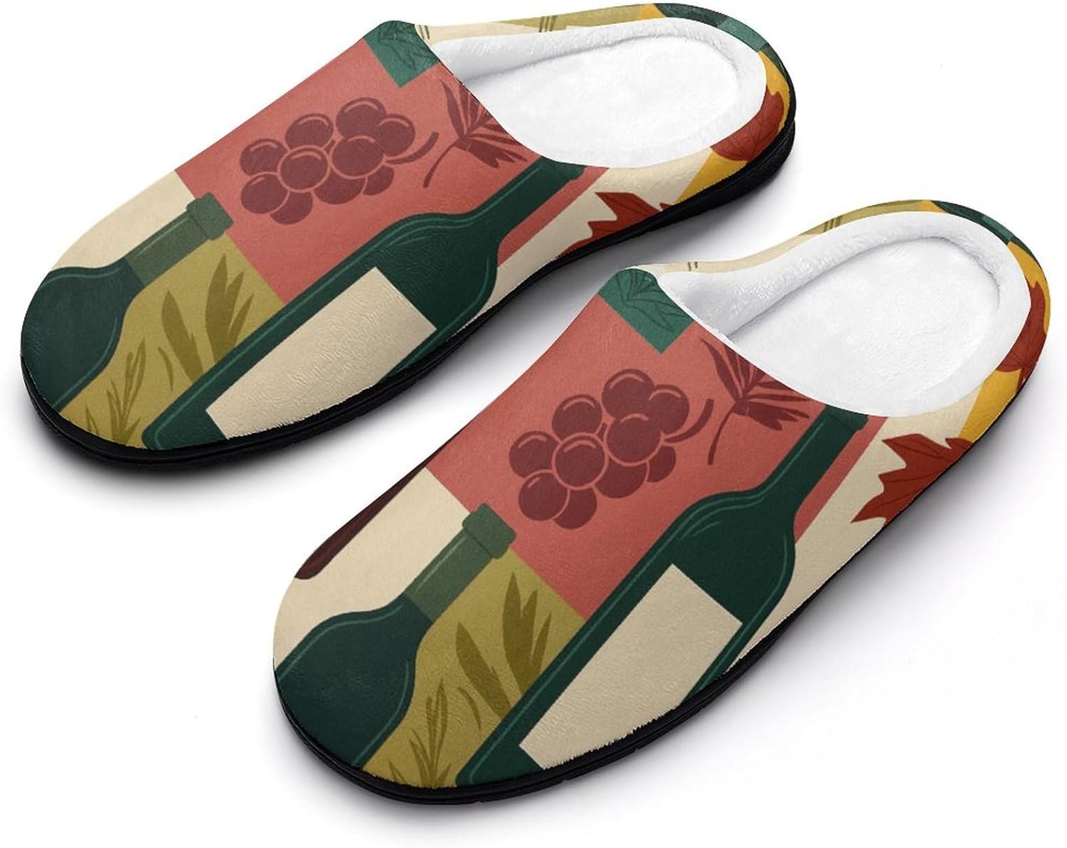 

Мужские домашние тапочки KKdskkds Retro с винной бокалом, листьями и виноградом, хлопковые, теплые, уютные, дышащие, с противоскользящей подошвой, винный