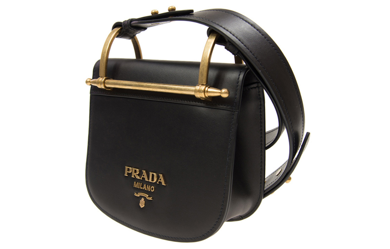 Кожаная наплечная сумка через плечо женская черная PRADA — фото 2