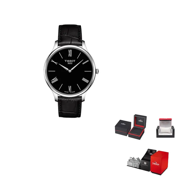 

TISSOT Часы Junya Collection Quartz Movement Men's Watch Watch 39mm Black Dial Stainless Steel Case Leather Strap, Black Dial with Black Strap