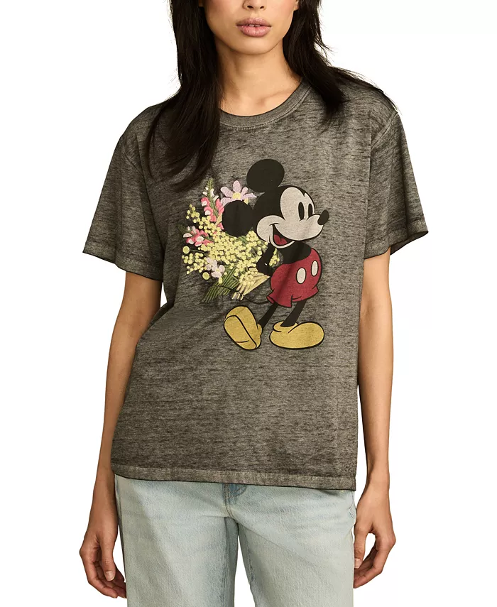 

Женская хлопковая футболка с цветочным принтом Mickey Flowers Lucky Brand, серый