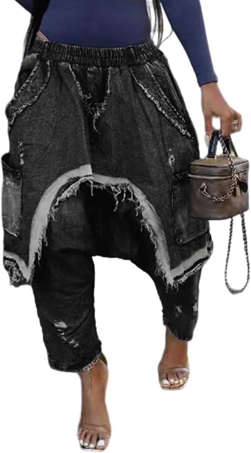 

NRTHYE женские багги карго харем джинсы с эластичным поясом