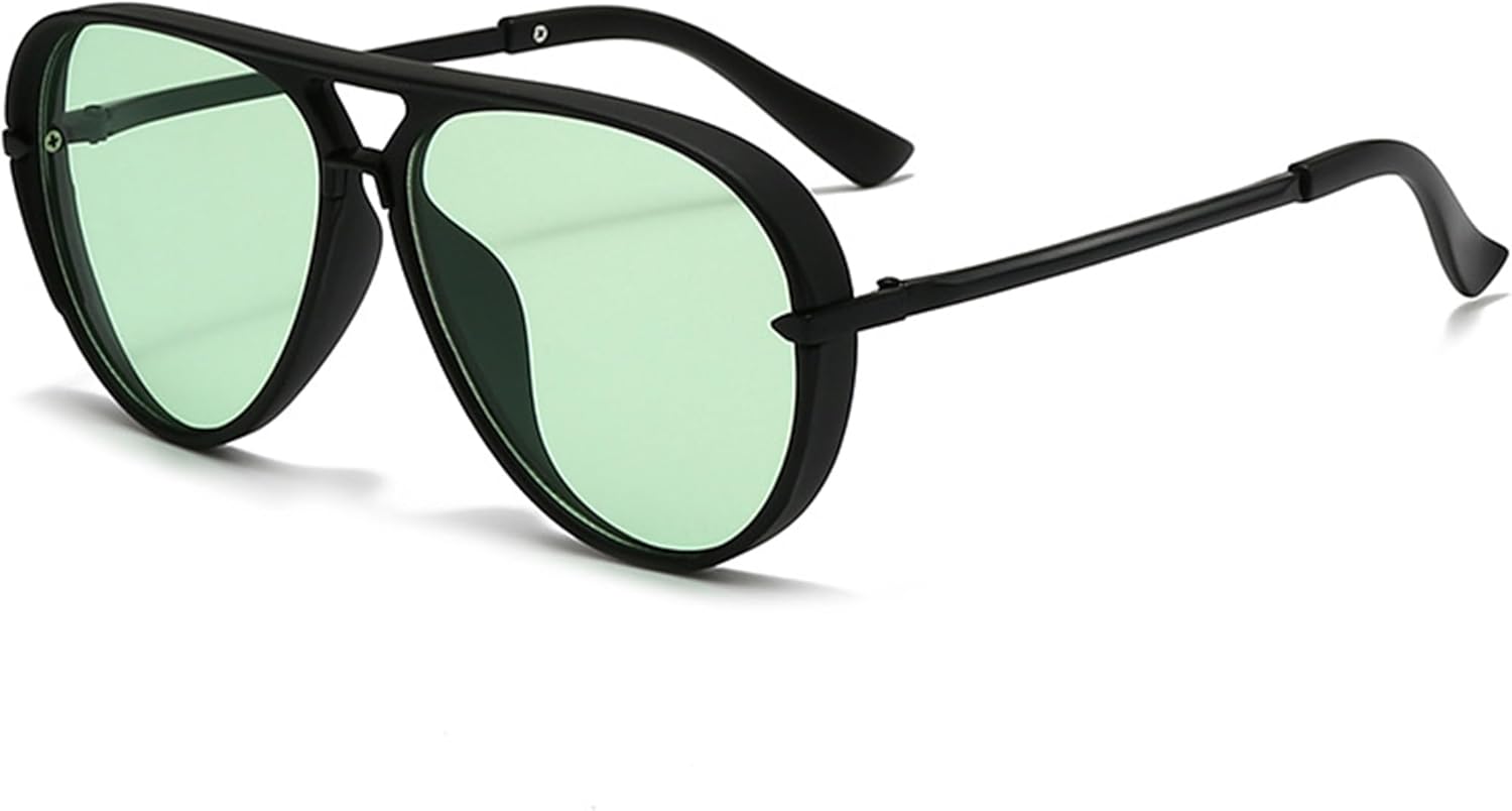 

bullabulling Модные солнцезащитные очки-пилот большого размера для женщин, солнцезащитные очки в крупной оправе, модные овальные очки в металлической оправе, Black Green