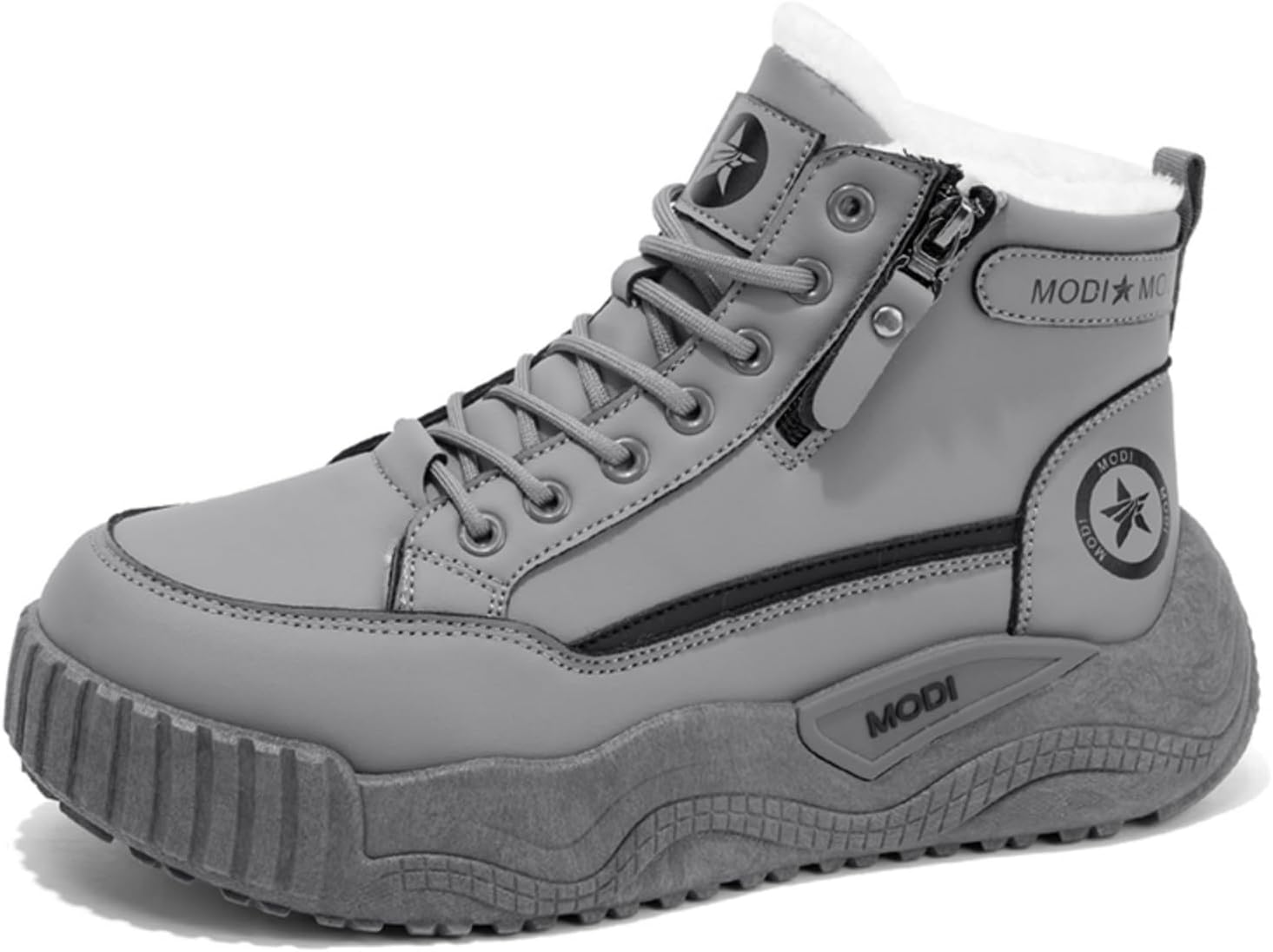 

Мужские зимние ботинки средней высоты с флисовой подкладкой: двойная застежка (шнурки молния) Khwfjas, серый