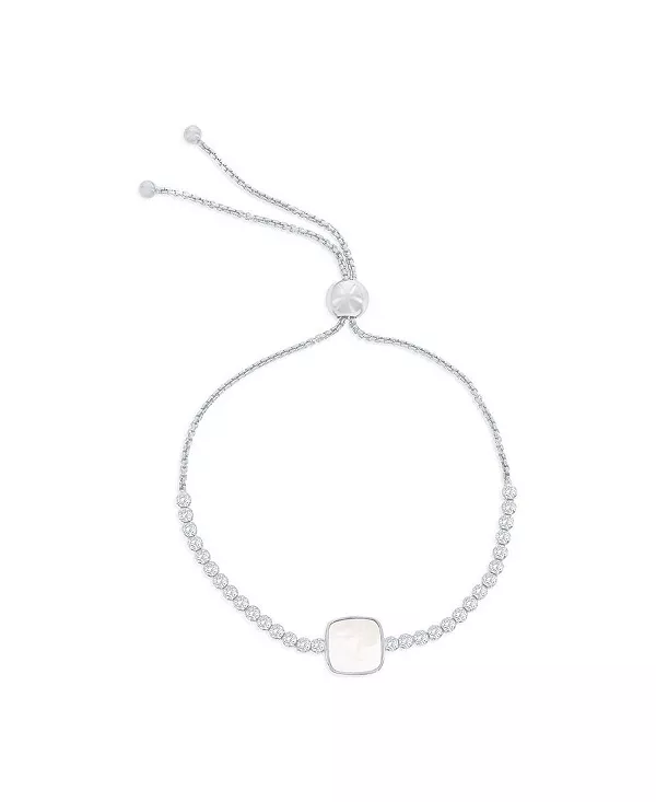 

Браслет-Боло из стерлингового серебра с квадратным центром и фианитами Caribbean Treasures, silver