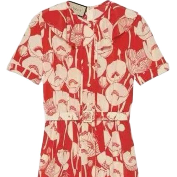 Женское платье Gucci с коротким рукавом, элегантный крой, красный — фото 4