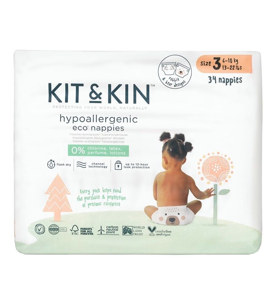 

Одноразовые подгузники для детей Kit & Kin 3 Maxi Miś i Króliczek, 34 шт