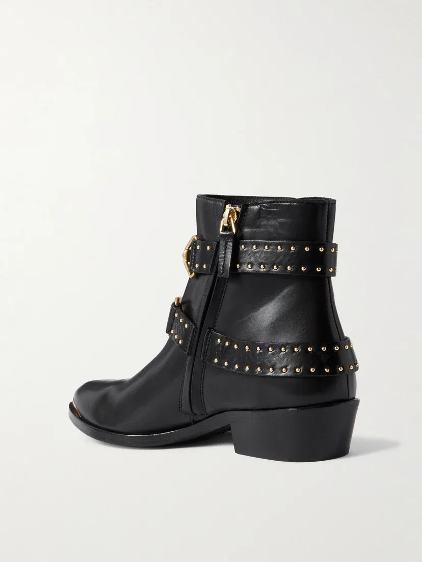 Zalya кожаные ботильоны с пряжками и заклепками ISABEL MARANT, черный — фото 3