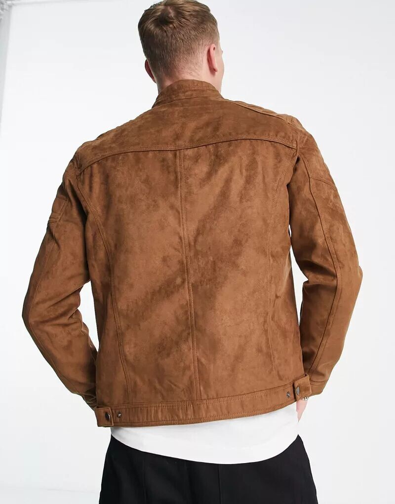 Jack & Jones Essentials — косуха светло-коричневого цвета из синтетической замши — фото 4