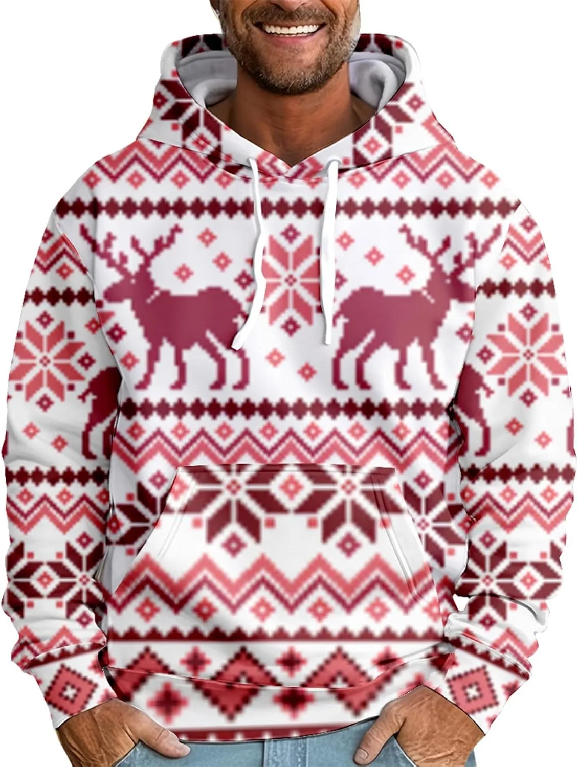 

Графический худи с оленем для мужчин, фланелевый, утепленный, оверсайз