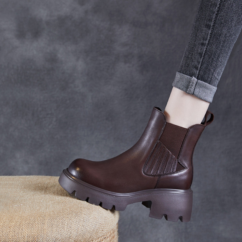 Devanro Женские короткие челси высотой 6 см тёмно-коричневые, цвет Dark Brown — фото 2