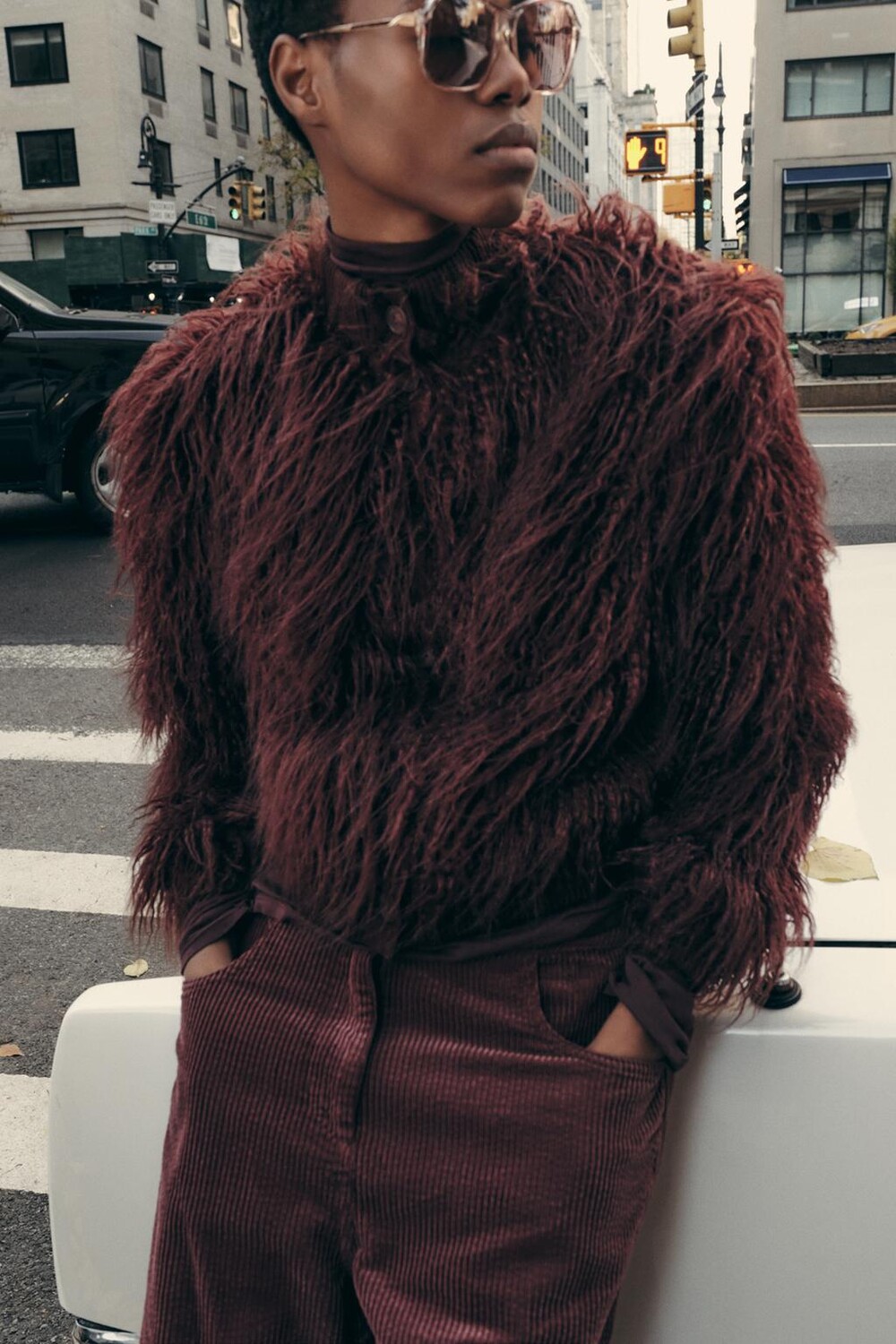 

Пушистый вязаный кардиган ZARA, коричневый