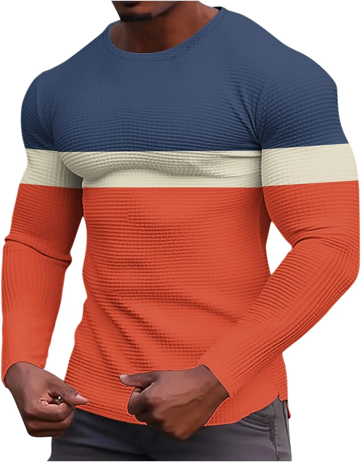

Мужская футболка с длинным рукавом Waffle Knit Color Block Slim Casual