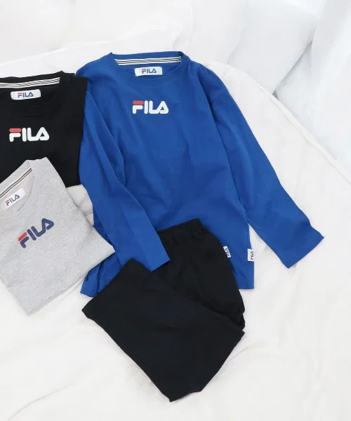 Детский костюм для сна FILA из хлопка, длинный рукав, тёмно-синий