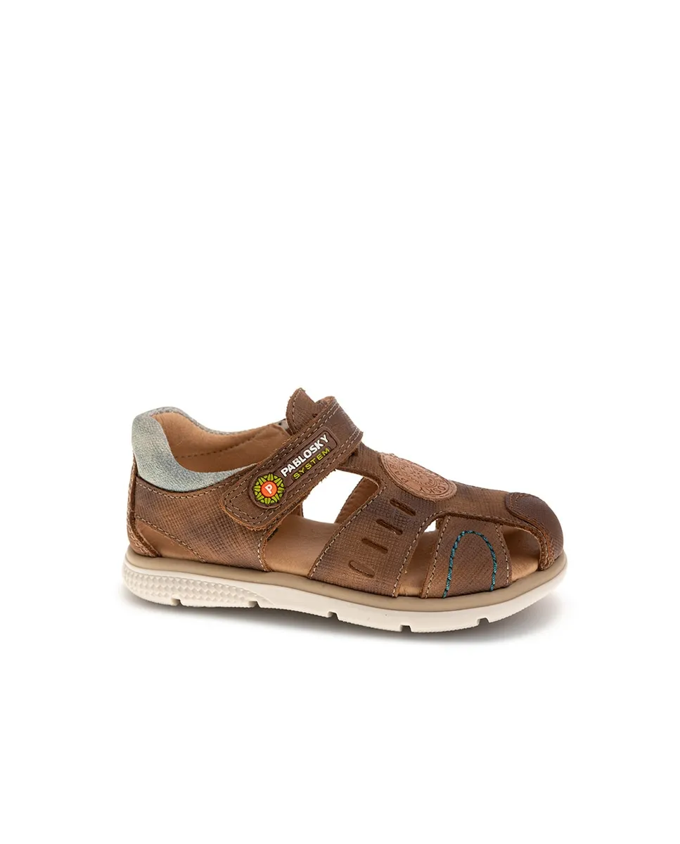 

Детские сандалии из кожи с липучкой Pablosky, коричневый