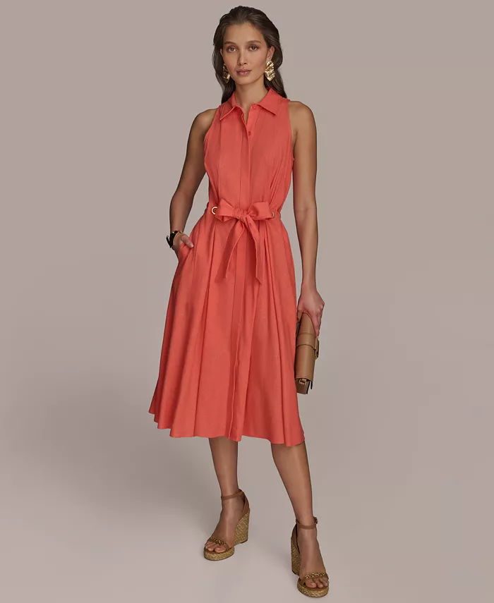 

Мини-платье-рубашка из льняной смеси Donna Karan New York, оранжевый
