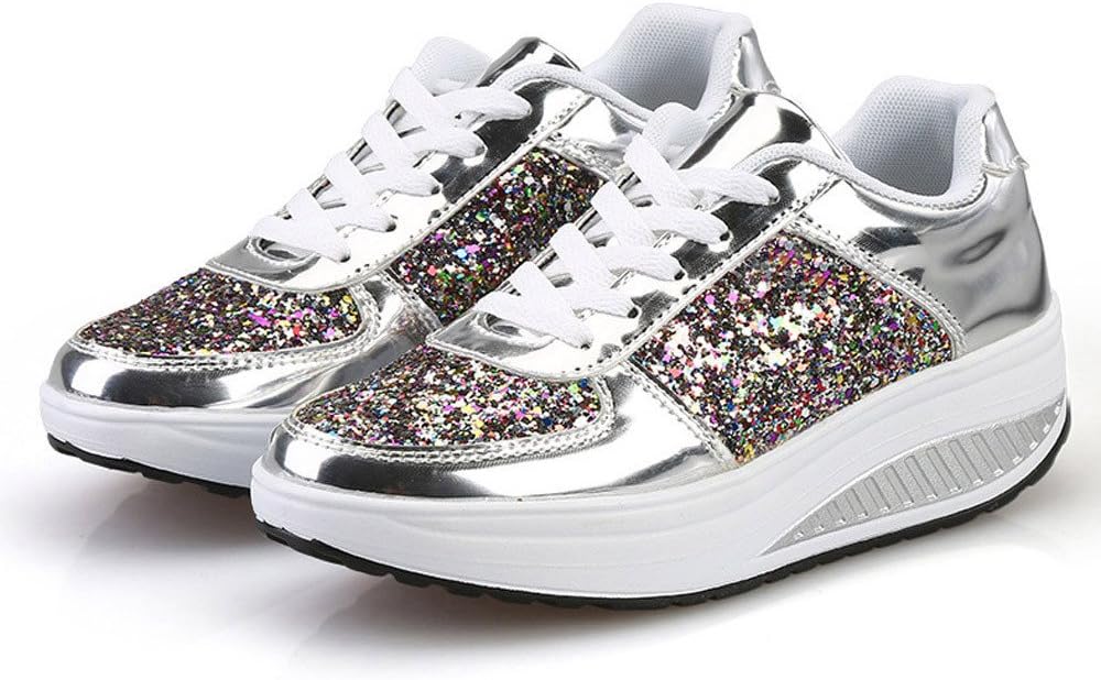 

Женские модные кроссовки Hbeylia с глиттером, пайетками и кожей, модные повседневные с массивной подошвой, серебро