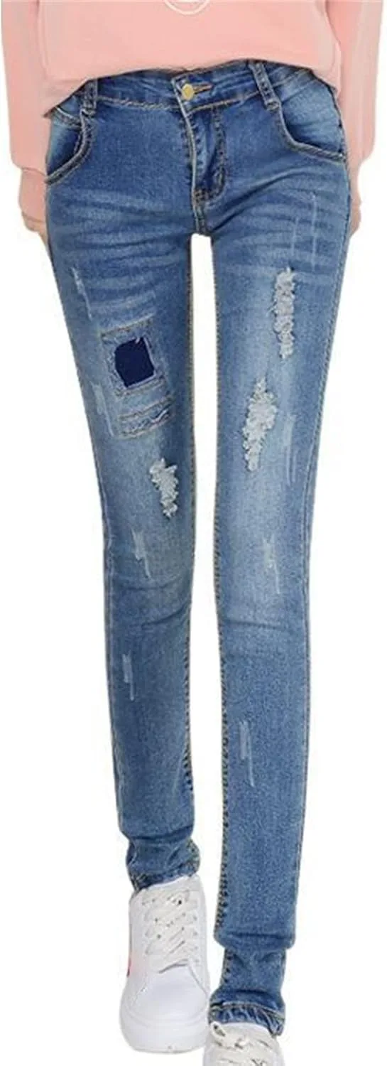 

DGHM-JLMY женские потертые скинни джинсы с потертостями и застежкой