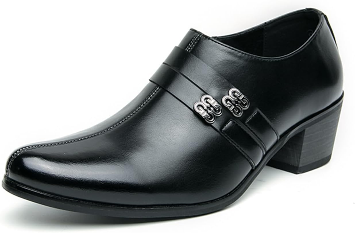 

Мужские черные слипоны из натуральной кожи с металлической пряжкой, средний массивный каблук, заостренный носок, удобная обувь для официального делового офиса, работы, вечеринки и свадьбы Tixewsjh