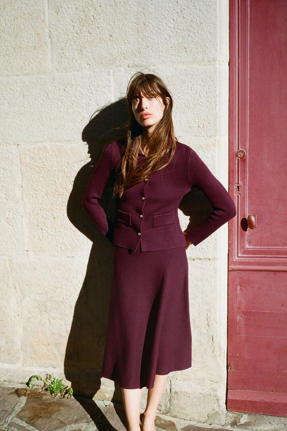 

Юбка миди однотяжной трикотажной платья ZARA, цвет Wine