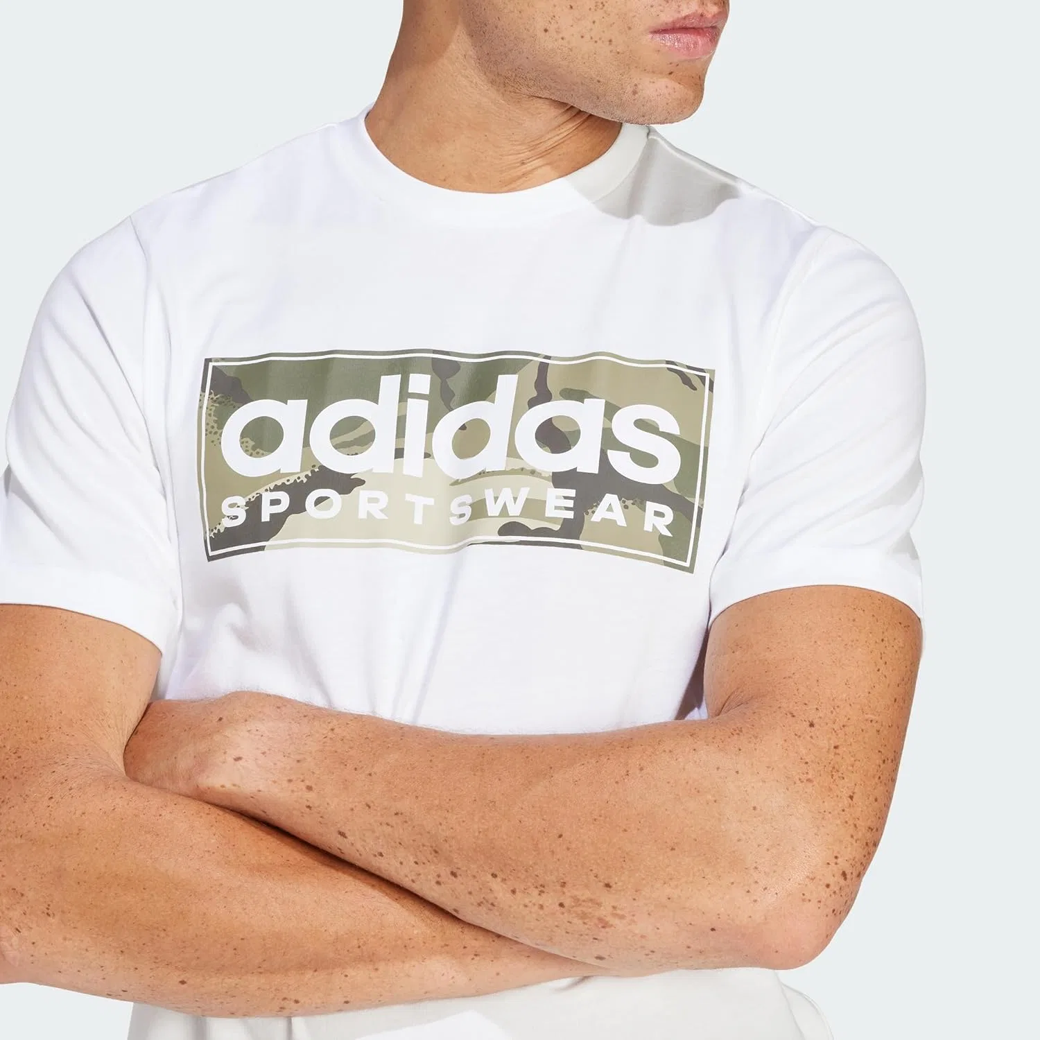 Футболка с камуфляжным принтом, adidas, белый — фото 3