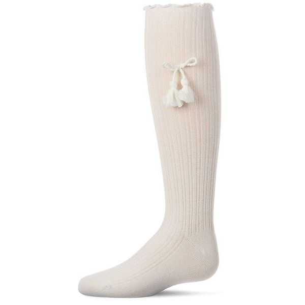 

Детские носки до колена с хлопком, оборкой и бантом Memoi, Winter White
