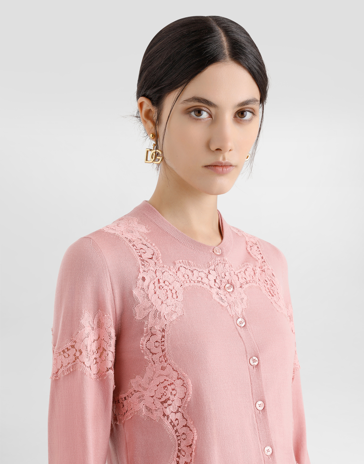 Вязаный кардиган из шерсти с кружевной вставкой Dolce & Gabbana, розовый — фото 4