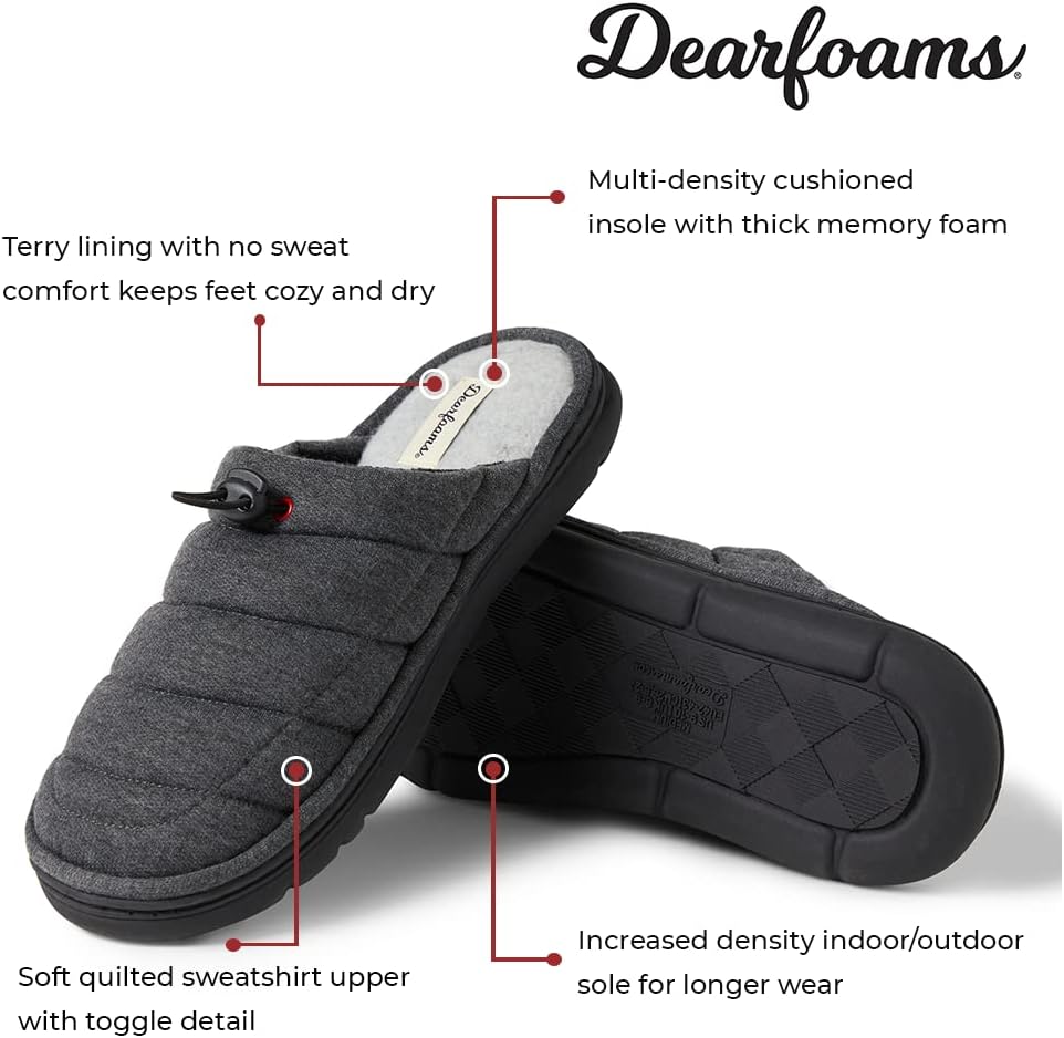 Мужские тапочки Dearfoams Austin с стеганой тканью и подошвой из пены с эффектом памяти, черный — фото 3