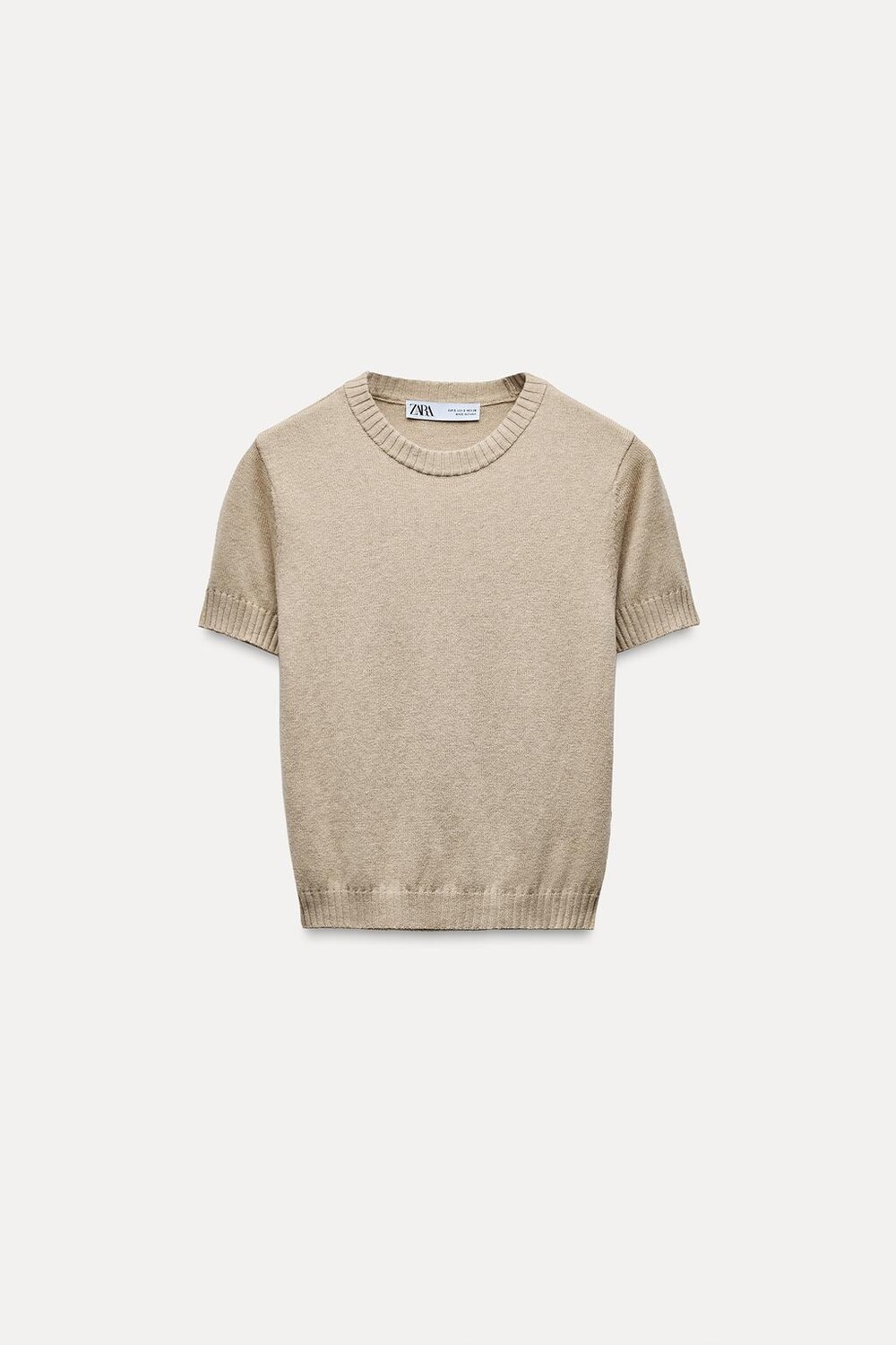 

Базовый трикотажный топ с короткими рукавами ZARA, бежевый