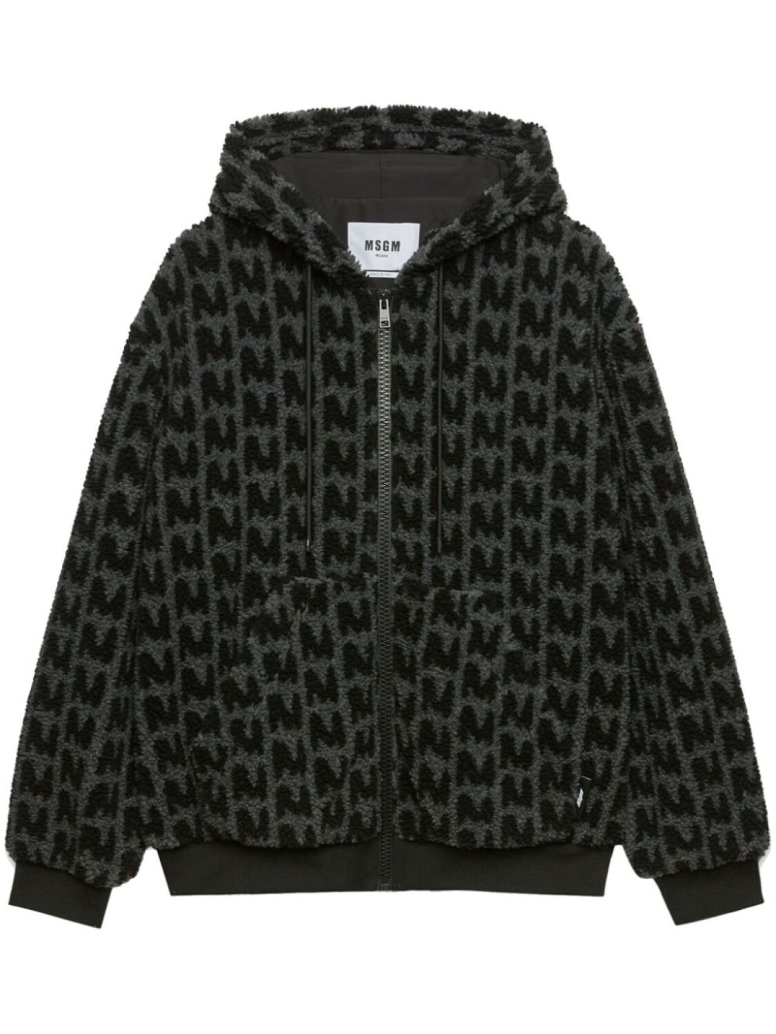 

MSGM фактурное худи на молнии с логотипом, серый