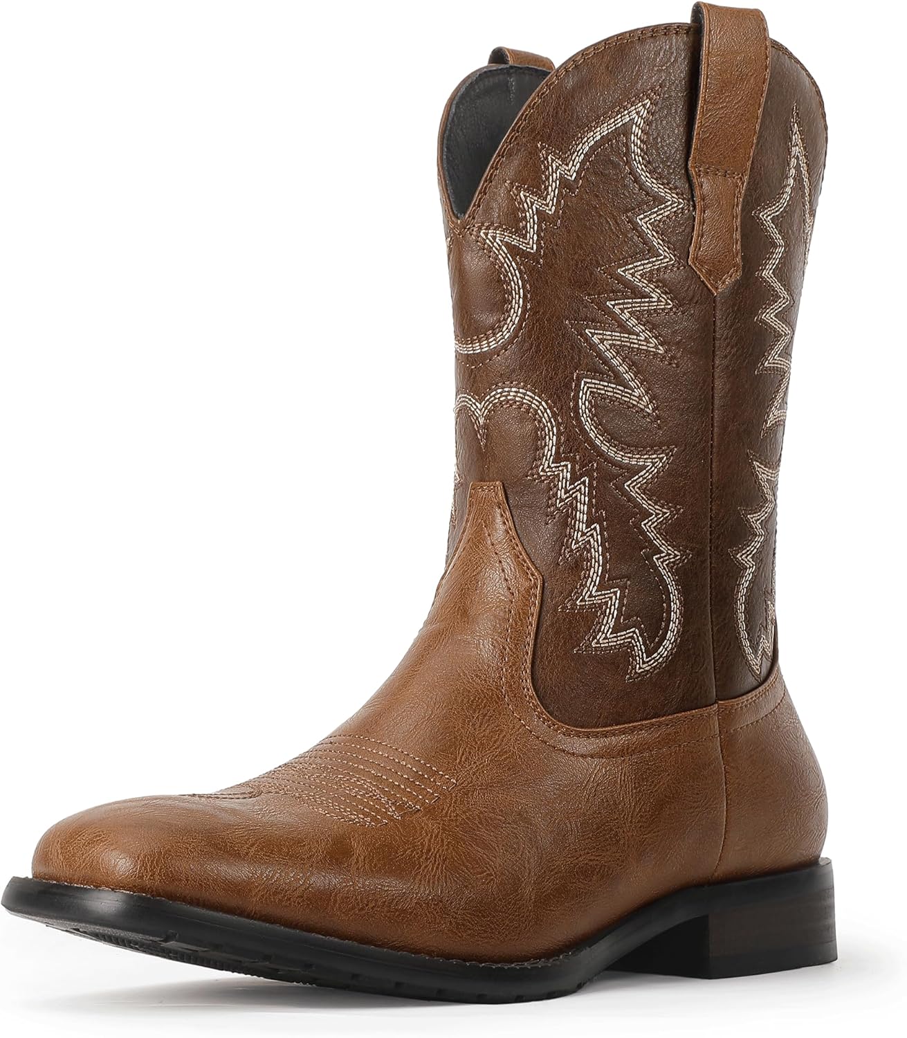 

Мужские ковбойские ботинки Mofri с квадратным носком, классические западные с вышивкой, на толстом каблуке, без шнурков, Tan