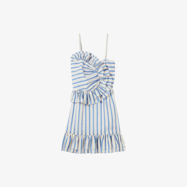 

Платье мини Claudie Pierlot из льняной смеси с оборками в полоску, мультиколор