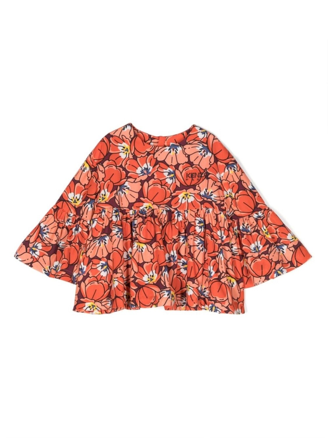 

Kenzo Kids блузка со сборками и цветочным принтом, оранжевый