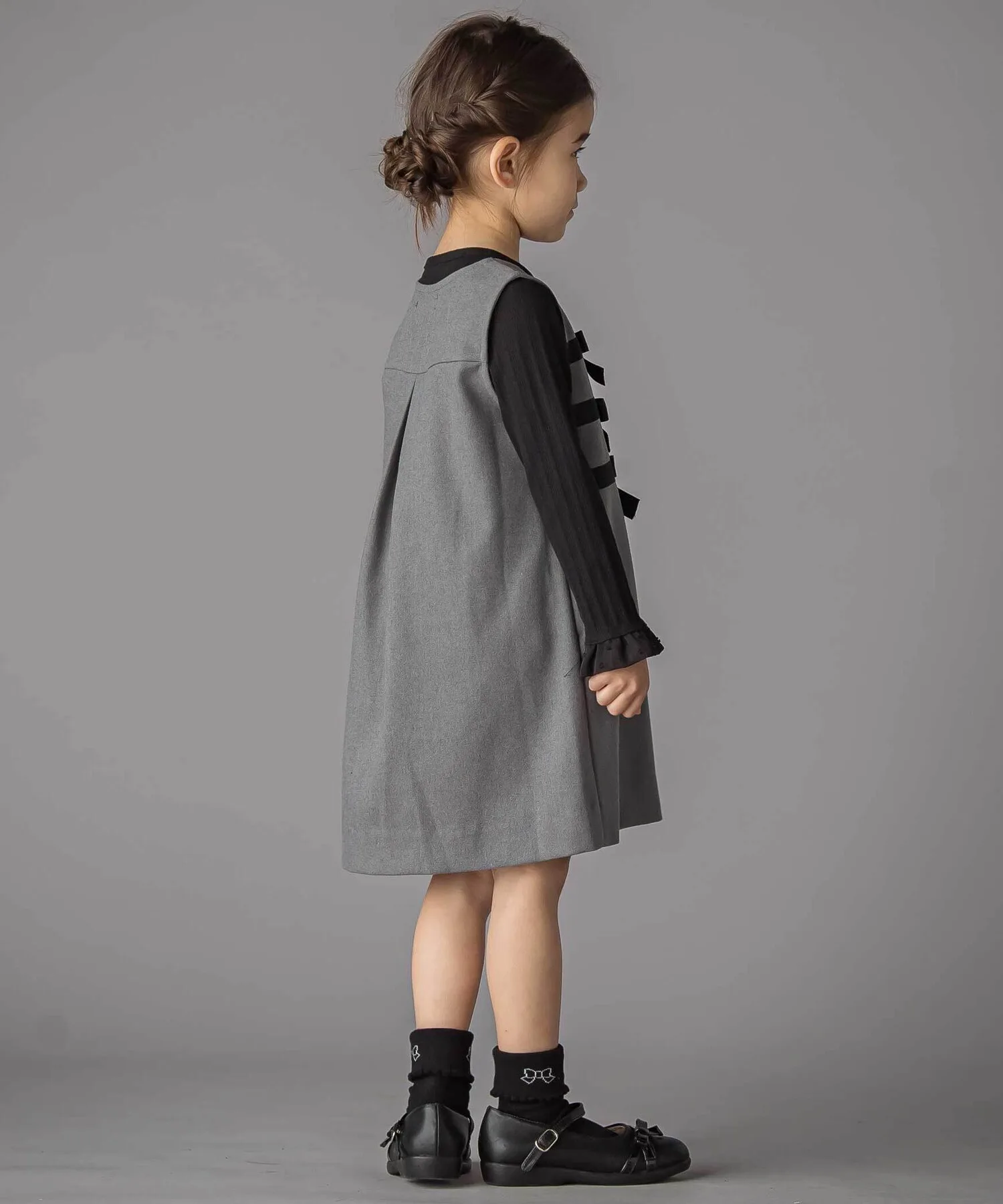 Детское платье-сарафан с бантами BeBe Petits Pois Vert чёрное — фото 4