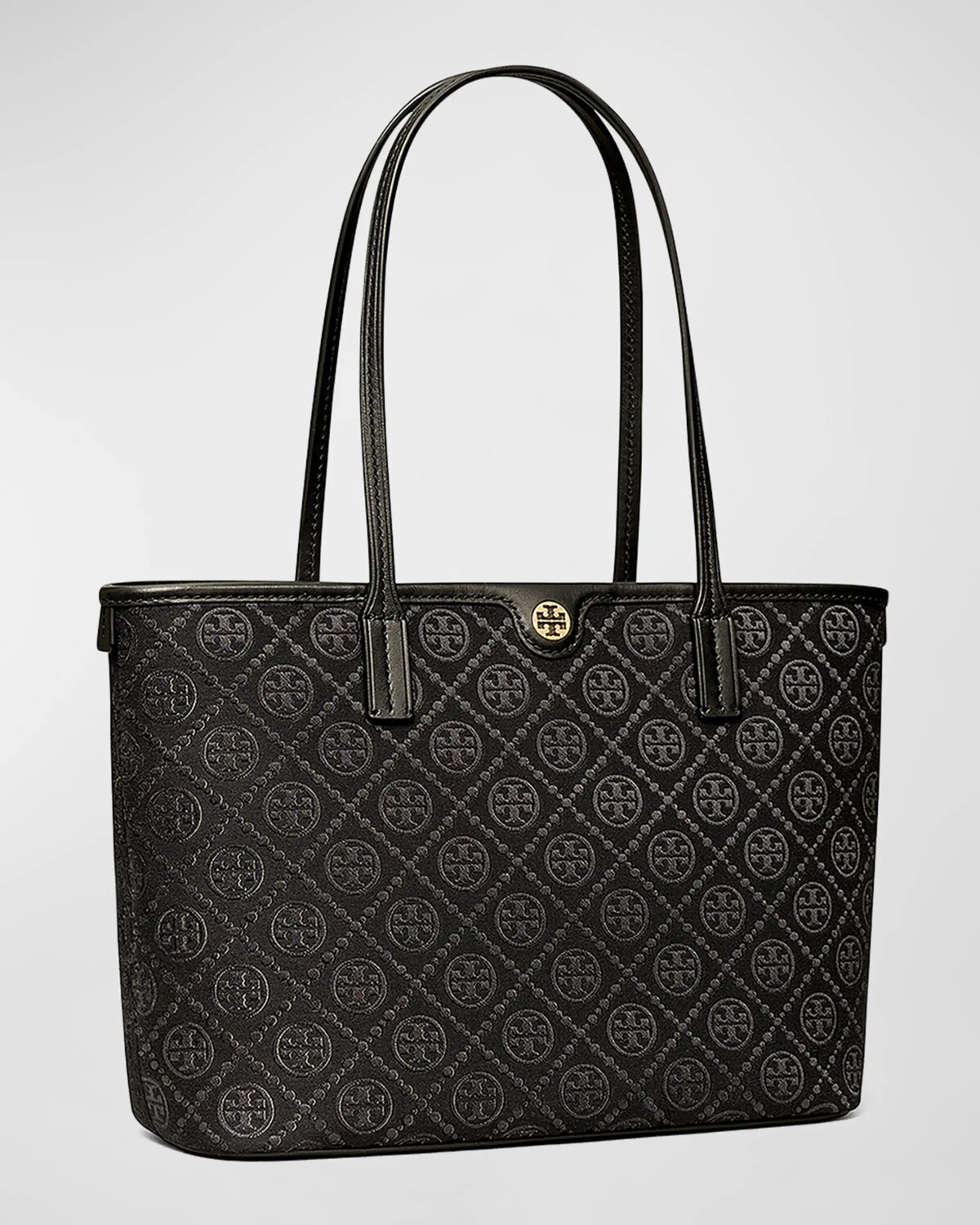

Маленькая сумка-тоут из плотной ткани на молнии с буквой Т и монограммой Tory Burch, цвет Black