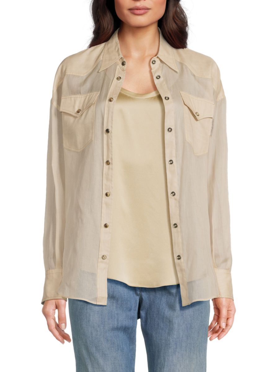 

Рубашка в стиле вестерн с пуговицами Brunello Cucinelli, бежевый