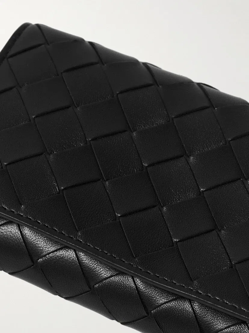 Кожаный кошелек с плетением Intrecciato BOTTEGA VENETA, черный — фото 4