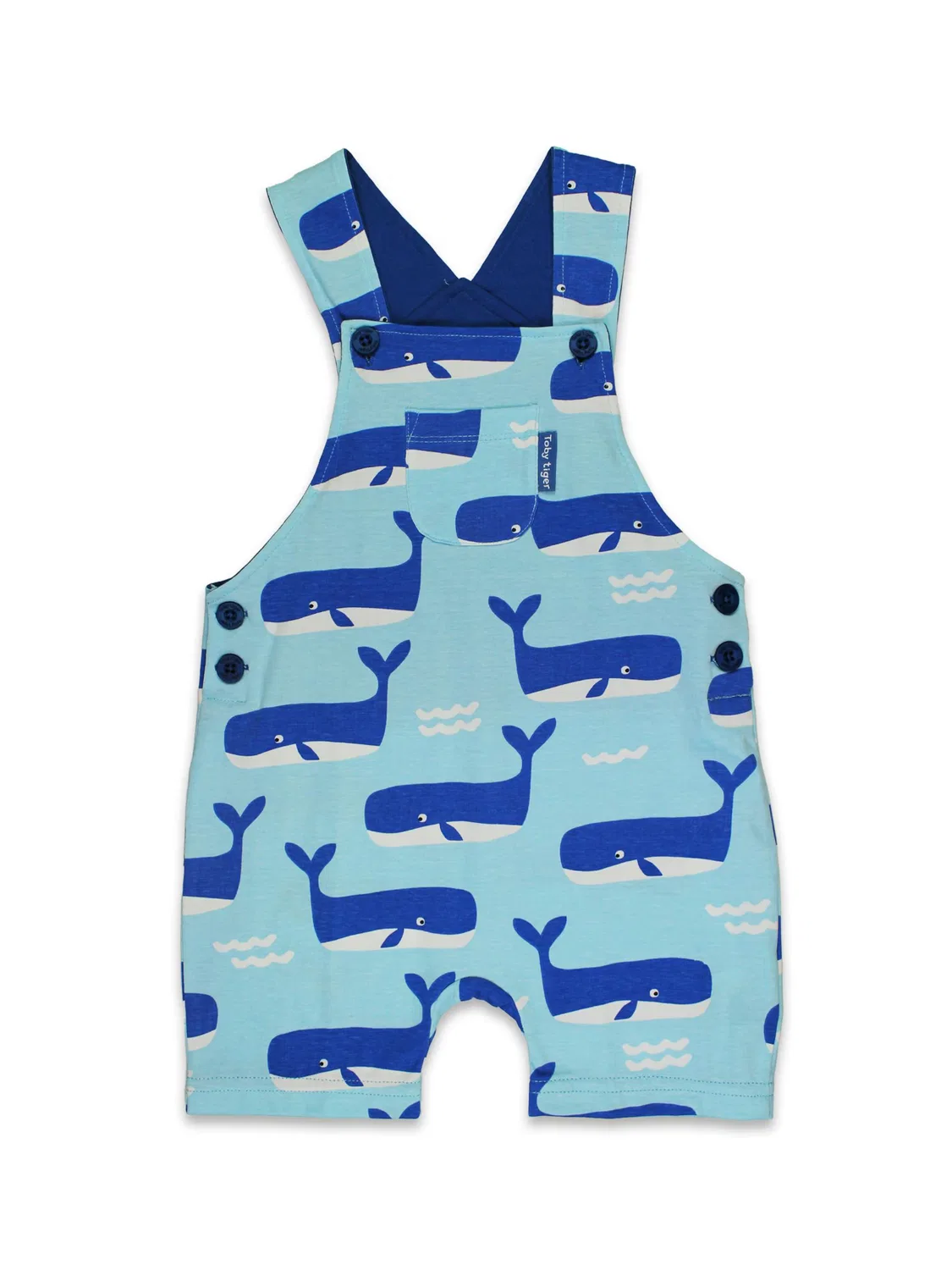 Комбинезон Bio-Baumwoll Kinder Latzhose kurz mit Wal und Wellen-Druck Toby Tiger Regular, цвет: синий