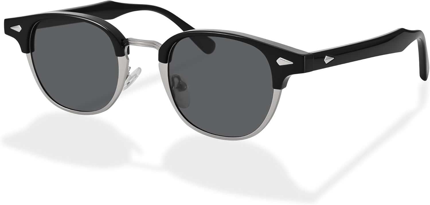 

Поляризованные солнцезащитные очки Pro Acme для мужчин и женщин, классическая полуободковая оправа, квадратная форма, ретро-очки для вождения, блокировка УФ-излучения, Black on Silver/Grey