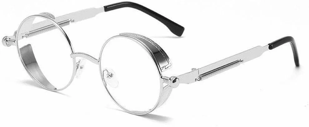 

Металлические солнцезащитные очки в стиле стимпанк для мужчин и женщин, модные круглые очки, винтажные солнцезащитные очки высокого качества TKKTLLT, Silver Clear