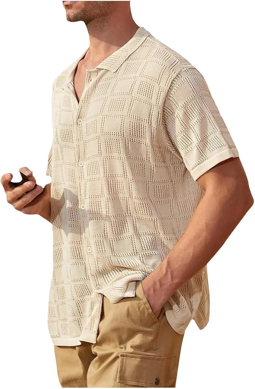 

Мужская рубашка с коротким рукавом из сетчатой ткани, летняя пляжная