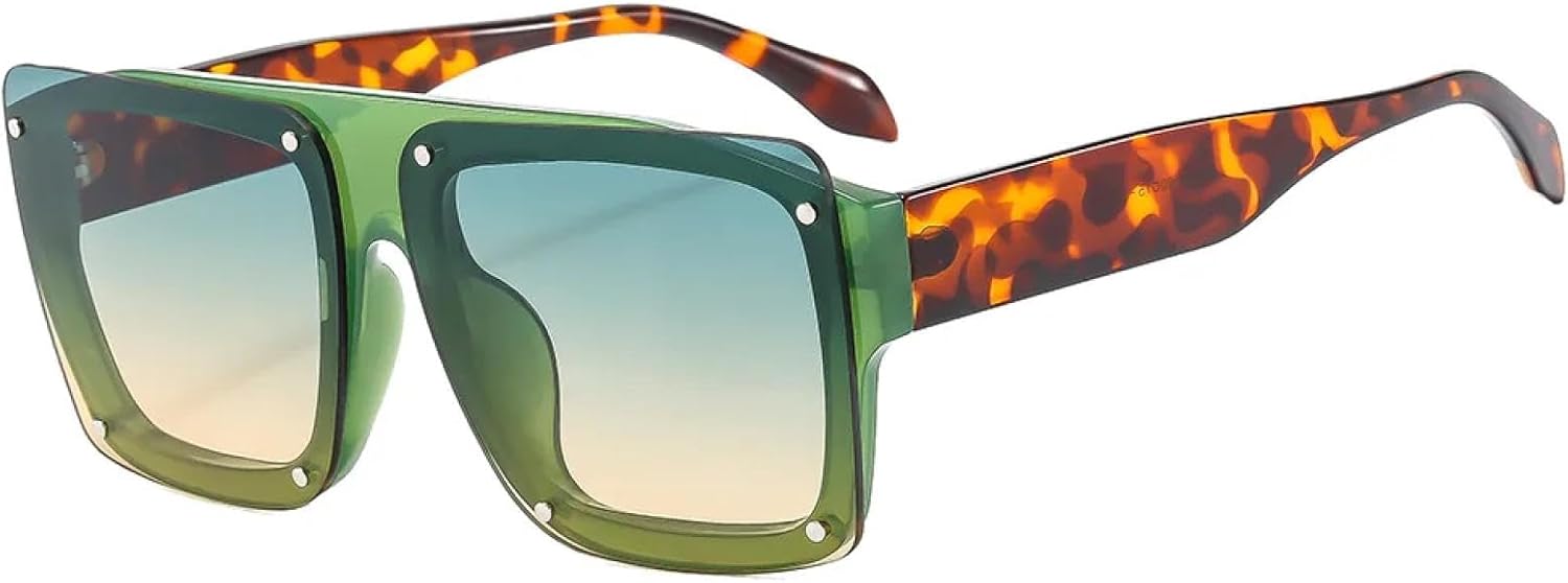 

Солнцезащитные очки для женщин и мужчин, повседневные, в стиле ретро, ​​с заклепками, роскошные, с цветными линзами, защита от УФ-излучения UV400 UATXTAU, Green Green Tea