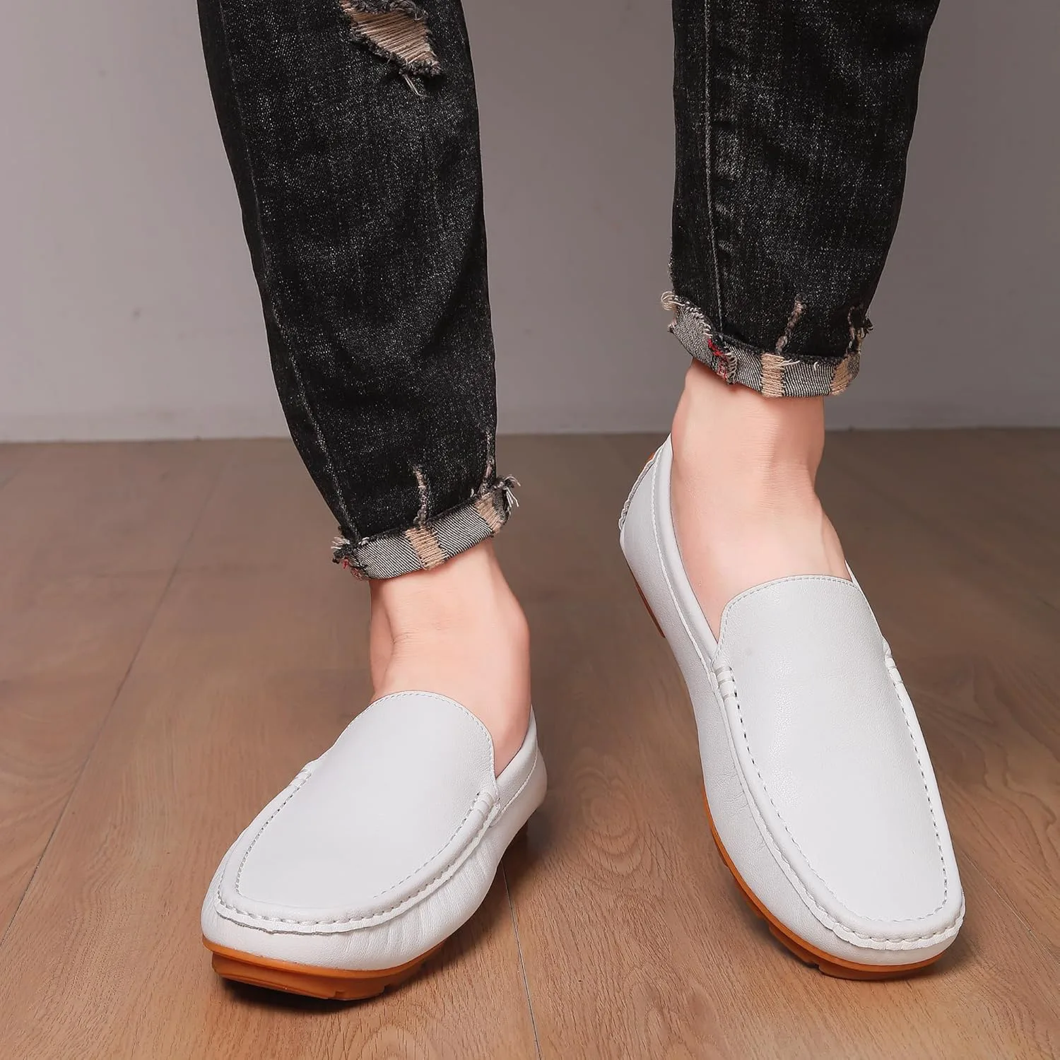Мужские туфли JIONS Penny Loafers из кожи, мокасины для вождения, слипоны, формальные ботинки, белый — фото 2