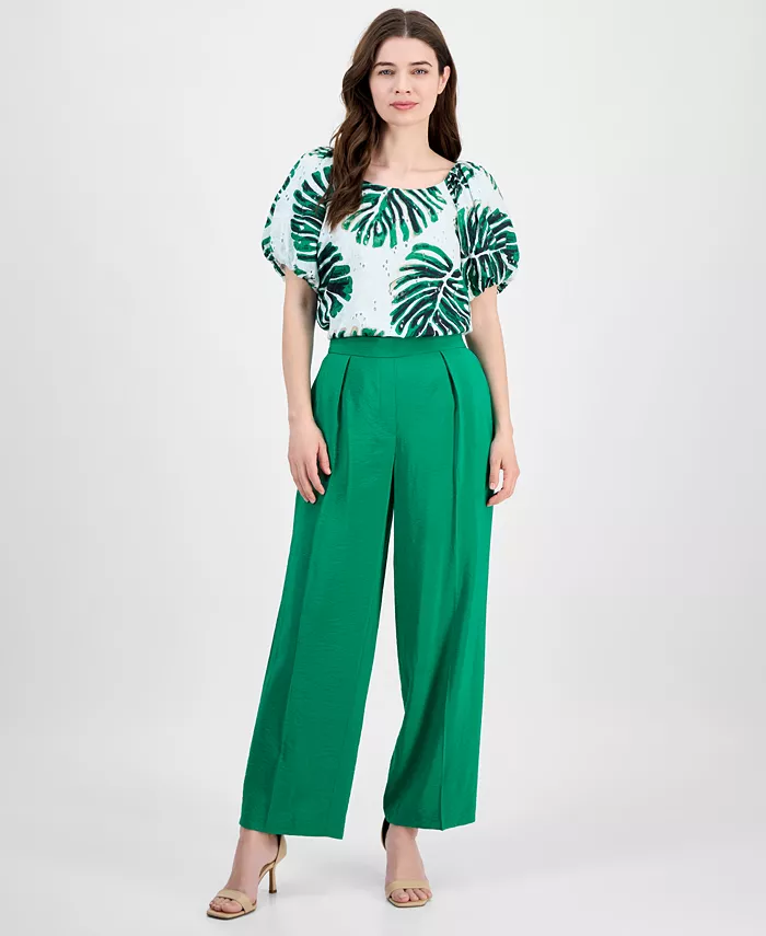

Укороченные плиссированные брюки-клеш на резинке Anne Klein, зеленый