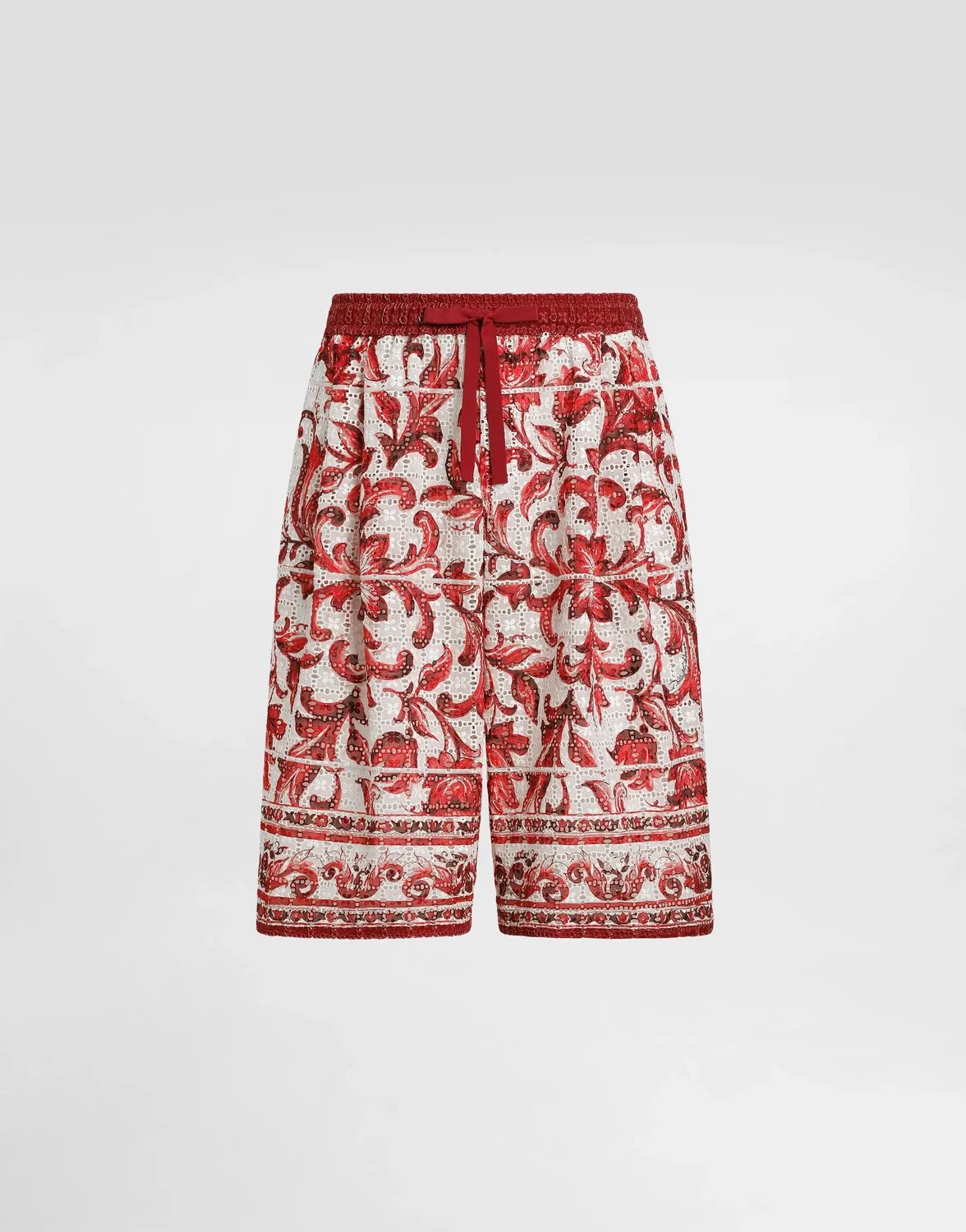 Шорты-бермуды из кружева английская вышивка с узором "майолика" DOLCE & GABBANA, бежевый
