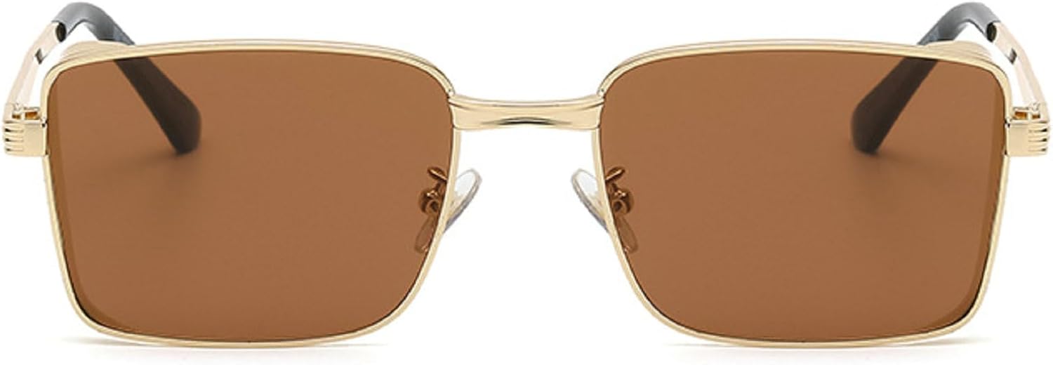 

Классические квадратные панк-солнцезащитные очки класса люкс для мужчин и женщин, ретро прямоугольные панк-очки в металлической оправе, солнцезащитные очки UV400 mincl, Brown