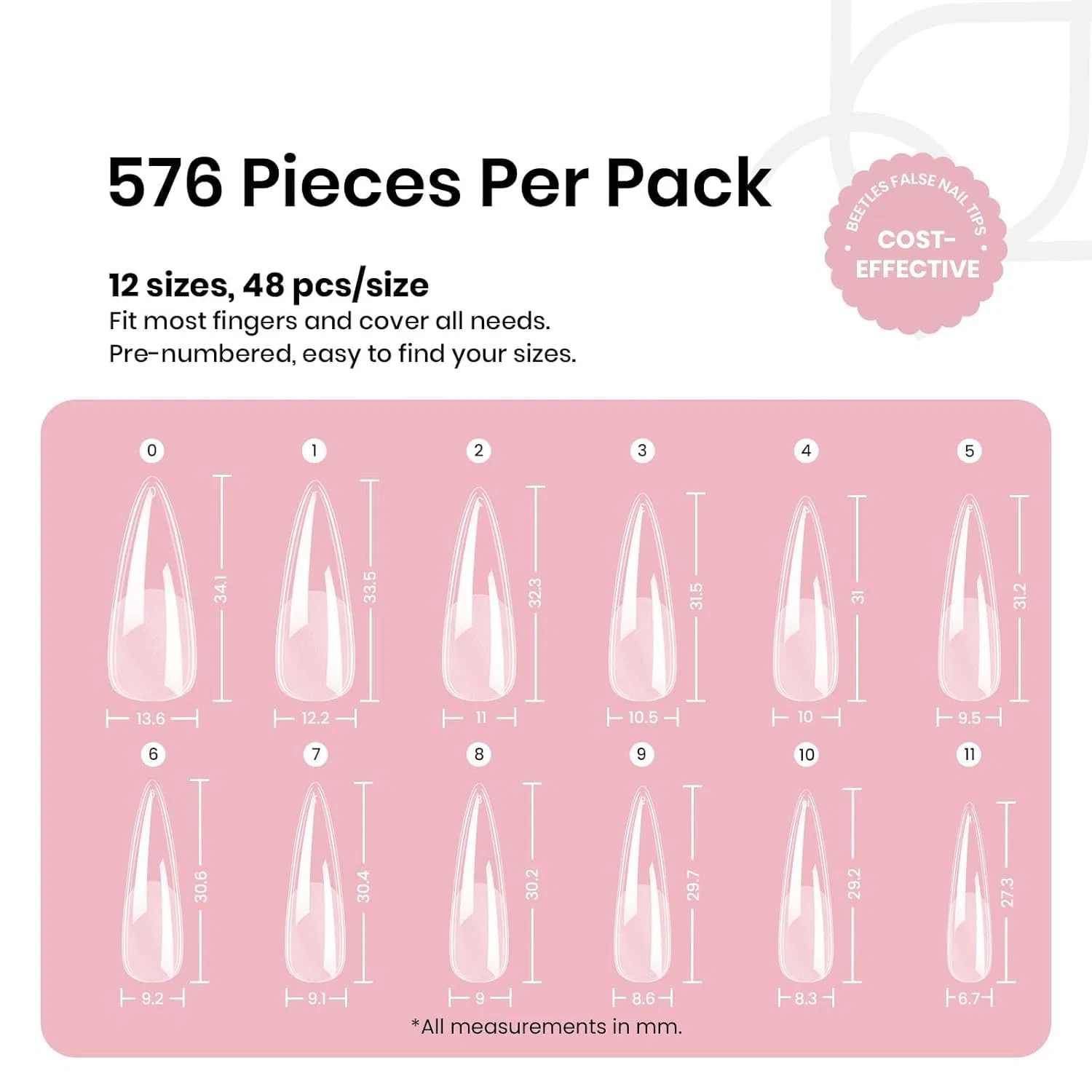 Накладные ногти Beetles Gel Nail Tips Stiletto Medium Etch-X, 576 шт. Beetles Gel Polish, Stiletto Medium 576 Pieces — фото 3